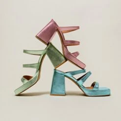 Mules à Brides Et Bouts Carrés En Cuir Metallisé Turquoise -Xoxo Boutique 01W008743H.1694504263
