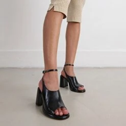 Sandales à Talons Hauts En Cuir Vieilli Noir