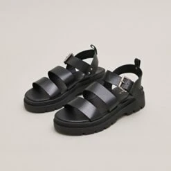 Sandales à Plateformes Et Boucles En Cuir Noir