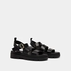 Sandales à Plateformes Et Boucles En Cuir Noir -Xoxo Boutique 01W008763D.1694504334