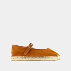 Espadrilles à Bouts Ronds En Croute Cognac