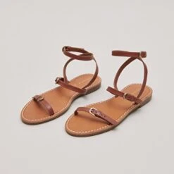 Sandales à Brides En Cuir Cognac