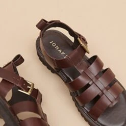 Sandales Ouvertes En Cuir Marron Foncé -Xoxo Boutique 01W008802C.1708517090