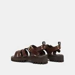 Sandales Ouvertes En Cuir Marron Foncé -Xoxo Boutique 01W008802F.1708517091