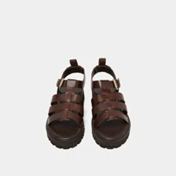 Sandales Ouvertes En Cuir Marron Foncé -Xoxo Boutique 01W008802G.1708517092