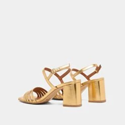 Sandales à Bouts Carrés Et Brides En Cuir Métallisé Or -Xoxo Boutique 01W008819F.1694504474