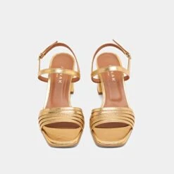 Sandales à Bouts Carrés Et Brides En Cuir Métallisé Or -Xoxo Boutique 01W008819G.1694504475