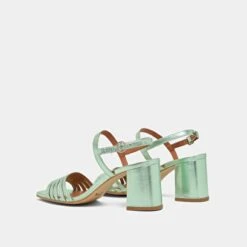 Sandales à Bouts Carrés Et Brides En Cuir Métallisé Vert Clair -Xoxo Boutique 01W008820F.1694504479