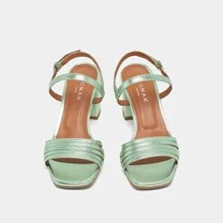 Sandales à Bouts Carrés Et Brides En Cuir Métallisé Vert Clair -Xoxo Boutique 01W008820G.1694504479