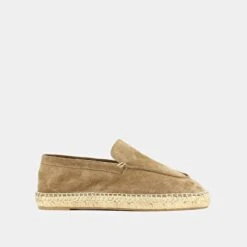 Espadrilles à Bouts Ronds En Croute Taupe