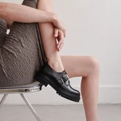 Derbies à Boucles Et Semelles Crantées En Cuir Glacé Noir