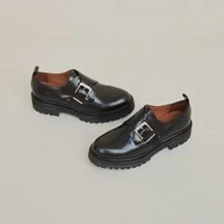 Derbies à Boucles Et Semelles Crantées En Cuir Glacé Noir 10 Derbies à Boucles Et Semelles Crantées En Cuir Glacé Noir -Xoxo Boutique 01W008833C.1694504495