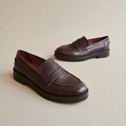 Mocassins En Cuir Reptile Marron