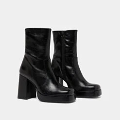 Boots à Talons Et Bouts Carrés En Cuir Vieilli Noir -Xoxo Boutique 01W008849D.1694504560
