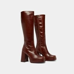 Bottes à Talons Et Bouts Carrés En Cuir Vieilli Marron -Xoxo Boutique 01W008861D.1694504607