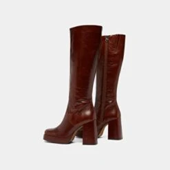 Bottes à Talons Et Bouts Carrés En Cuir Vieilli Marron -Xoxo Boutique 01W008861F.1694504608