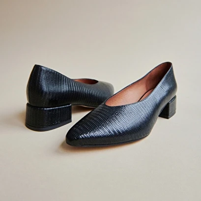 Ballerines à Talons Et Bouts Pointus En Cuir Reptile Noir 7 Ballerines à Talons Et Bouts Pointus En Cuir Reptile Noir – Image 5