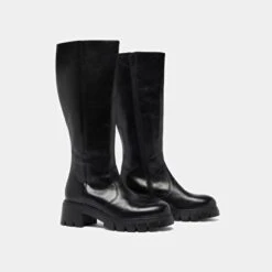 Bottes à Semelles Crantées En Cuir Noir -Xoxo Boutique 01W008936D.1694504848