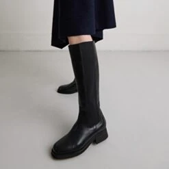 Bottes Hautes En Cuir Noir