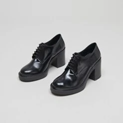 Derbies à Talons Et Lacets En Cuir Glacé Noir -Xoxo Boutique 01W008959C.1698943176