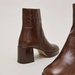 Bottines à Bouts Arrondis En Cuir Vieilli Marron -Xoxo Boutique 01W008974E.1698942837