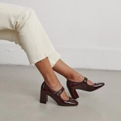 Babies à Talons Et Brides épaisses En Vernis Plissé Bordeaux