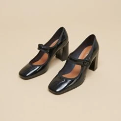 Babies à Talons Et Brides épaisses En Vernis Plissé Noir