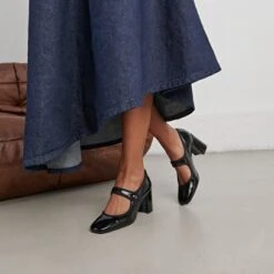 Babies à Talons Et Brides épaisses En Vernis Plissé Noir -Xoxo Boutique 01W009019C.1698942988