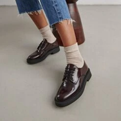 Derbies à Lacets En Cuir Glacé Bordeaux -Xoxo Boutique 01W009022C.1698942853