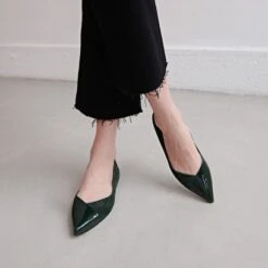 Ballerines à Bouts Pointus En Vernis Et Velours Verts -Xoxo Boutique 01W009024C.1694505041