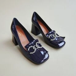 Mocassins à Talons Et Boucles Argentées... En Vernis Plissé Violet -Xoxo Boutique 01W009032C.1694505063