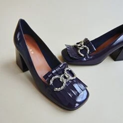 Mocassins à Talons Et Boucles Argentées... En Vernis Plissé Violet -Xoxo Boutique 01W009032E.1694505064