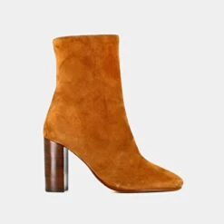 Bottines à Talons En Velours Marron