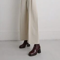 Bottines à Plateformes En Cuir Brillant Marron Foncé