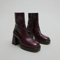 Bottines à Plateformes En Cuir Brillant Marron Foncé -Xoxo Boutique 01W009105C.1699024490