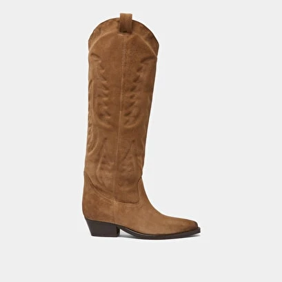 Bottes Hautes à Bouts Pointus En Croute Taupe Foncé 4 Bottes Hautes à Bouts Pointus En Croute Taupe Foncé – Image 2