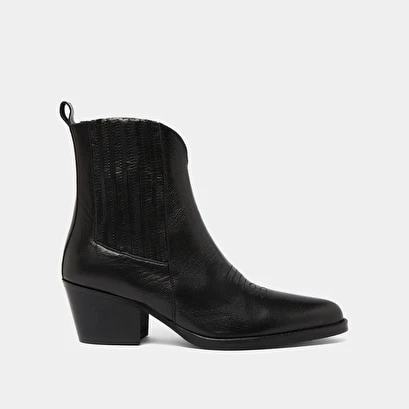 Boots à Talons Et Fronces En Cuir Noir 4 Boots à Talons Et Fronces En Cuir Noir – Image 2