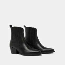 Boots à Talons Et Fronces En Cuir Noir 11 Boots à Talons Et Fronces En Cuir Noir -Xoxo Boutique 01W009112D.1698942955