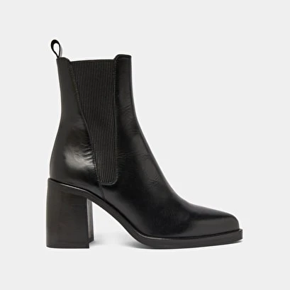 Boots à Talons Hauts Et élastiques En Cuir Noir 4 Boots à Talons Hauts Et élastiques En Cuir Noir – Image 2