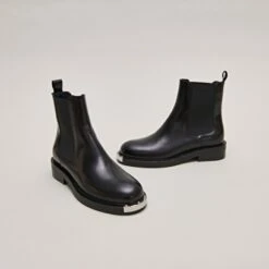 Boots à Fronces Et élastiques En Cuir Noir
