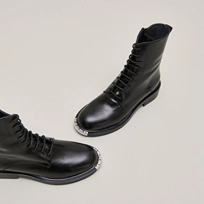 Bottines à Lacets En Cuir Noir 7 Bottines à Lacets En Cuir Noir – Image 5