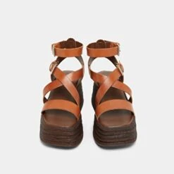 Sandales Compensées à Brides Et Boucles En Cuir Cognac -Xoxo Boutique 01W009150G.1708517183