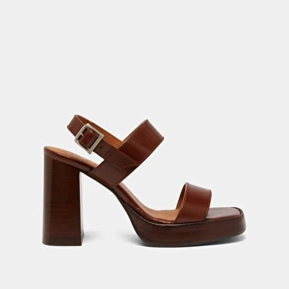 Sandales à Talons Hauts Et Double Brides En Cuir Marron 4 Sandales à Talons Hauts Et Double Brides En Cuir Marron – Image 2