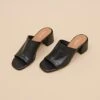 Mules à Talons Et Bouts Ouverts En Cuir Noir -Xoxo Boutique 01W009172A.1708517059