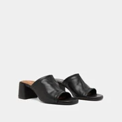 Mules à Talons Et Bouts Ouverts En Cuir Noir 12 Mules à Talons Et Bouts Ouverts En Cuir Noir -Xoxo Boutique 01W009172D.1708517061