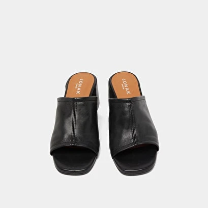 Mules à Talons Et Bouts Ouverts En Cuir Noir 9 Mules à Talons Et Bouts Ouverts En Cuir Noir – Image 7