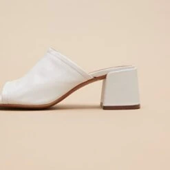 Mules à Talons Et Bouts Ouverts En Cuir Blanc -Xoxo Boutique 01W009173E.1708517058