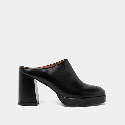 Mules à Talons En Cuir Noir 4 Mules à Talons En Cuir Noir – Image 2