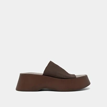 Mules à Plateformes En Textile Marron Foncé 4 Mules à Plateformes En Textile Marron Foncé – Image 2