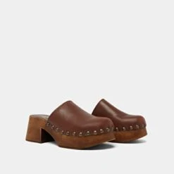 Mules à Plateformes En Cuir Marron Foncé -Xoxo Boutique 01W009254D.1708517195